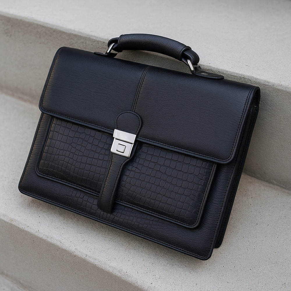Elegant Black Leather Briefcase